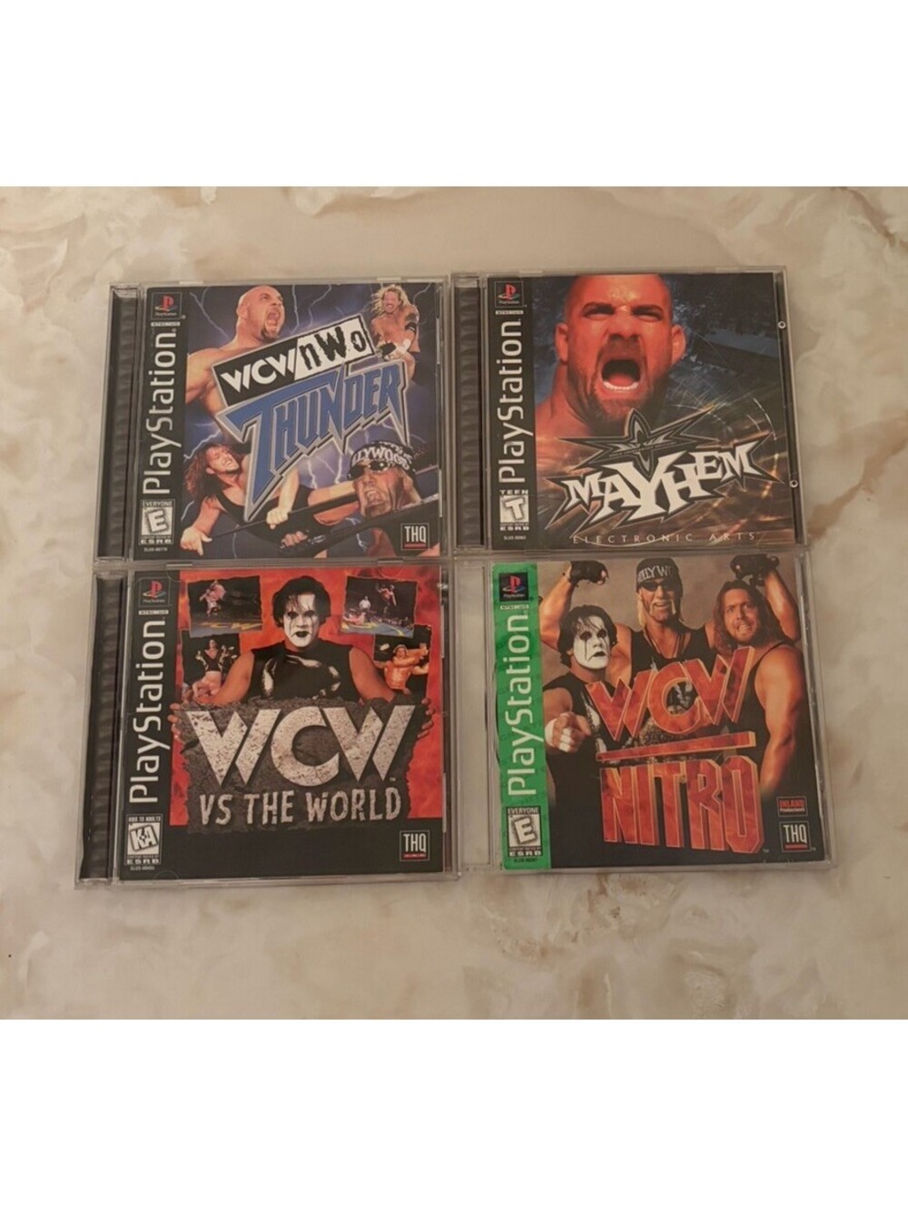 Lot Of 4 PlayStation 1 WCW Wrestling PS1 Games (Nitro, Thunder, Mayhem) Tested